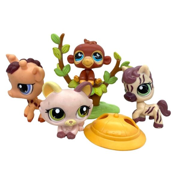 Littlest Pet Shop “Search n Safari” Giraffe, Zebra, Monkey and Kitten - Picture 1 of 11